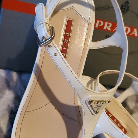 Prada White Patent Leather Wedge Sandal size 39.5 - Picture 6 of 15